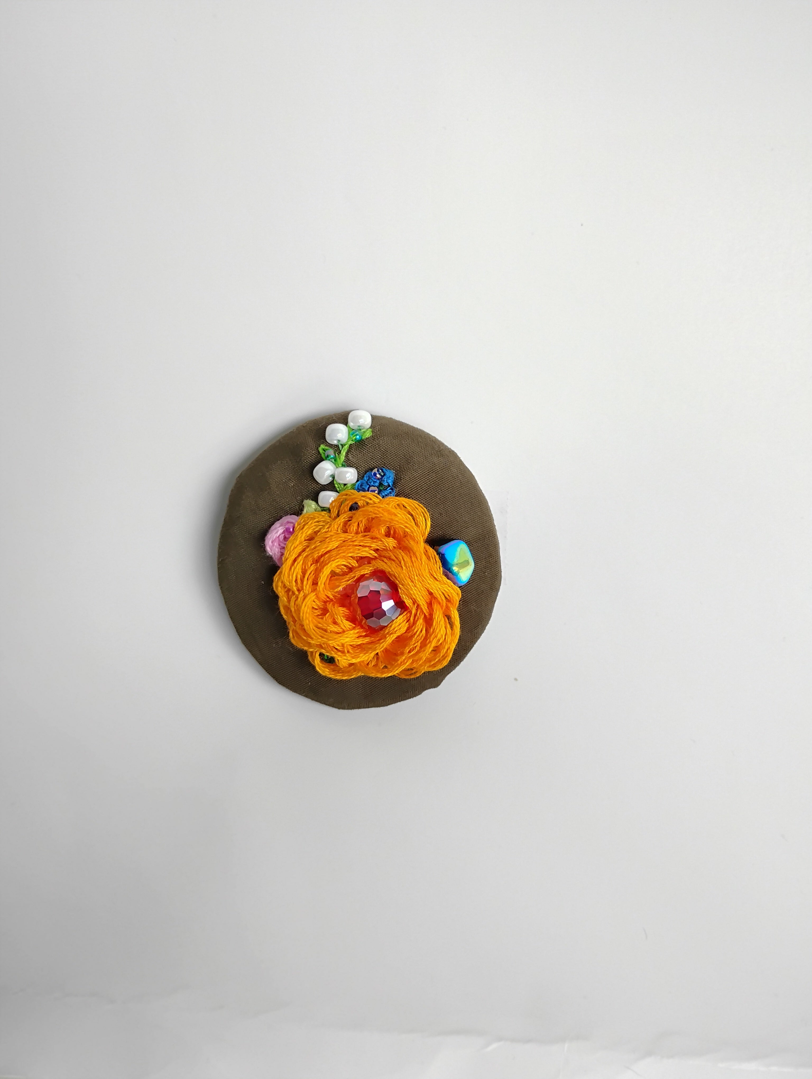 orange Flower Brooch 004- Handcrafted Statement Jewelry