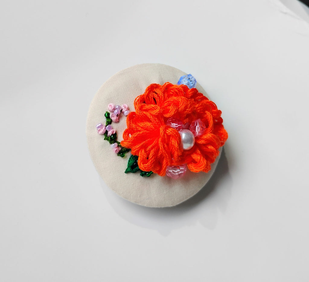 orange Flower Brooch 007- Handcrafted Statement Jewelry