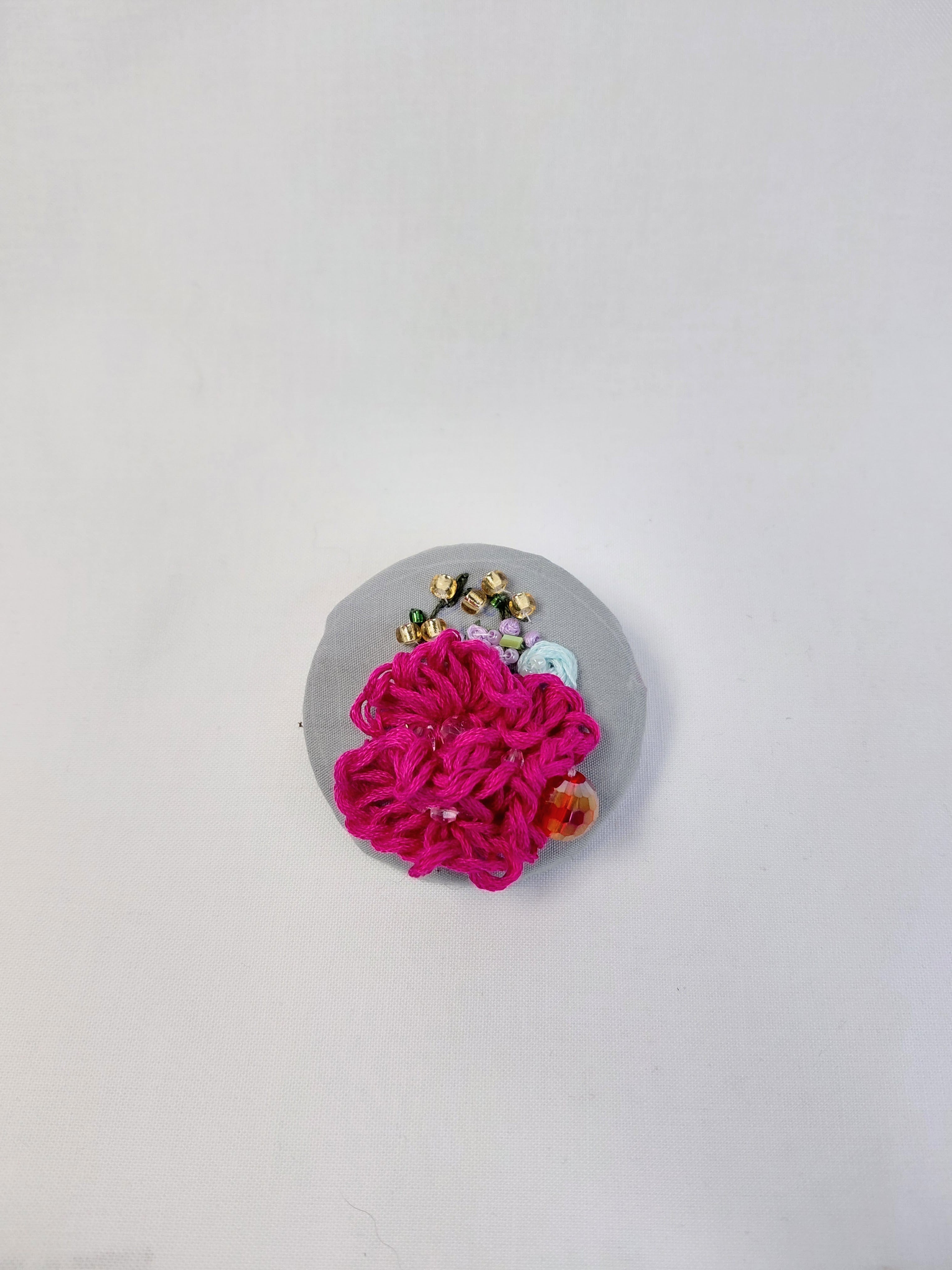 fuschia flower brooch 013