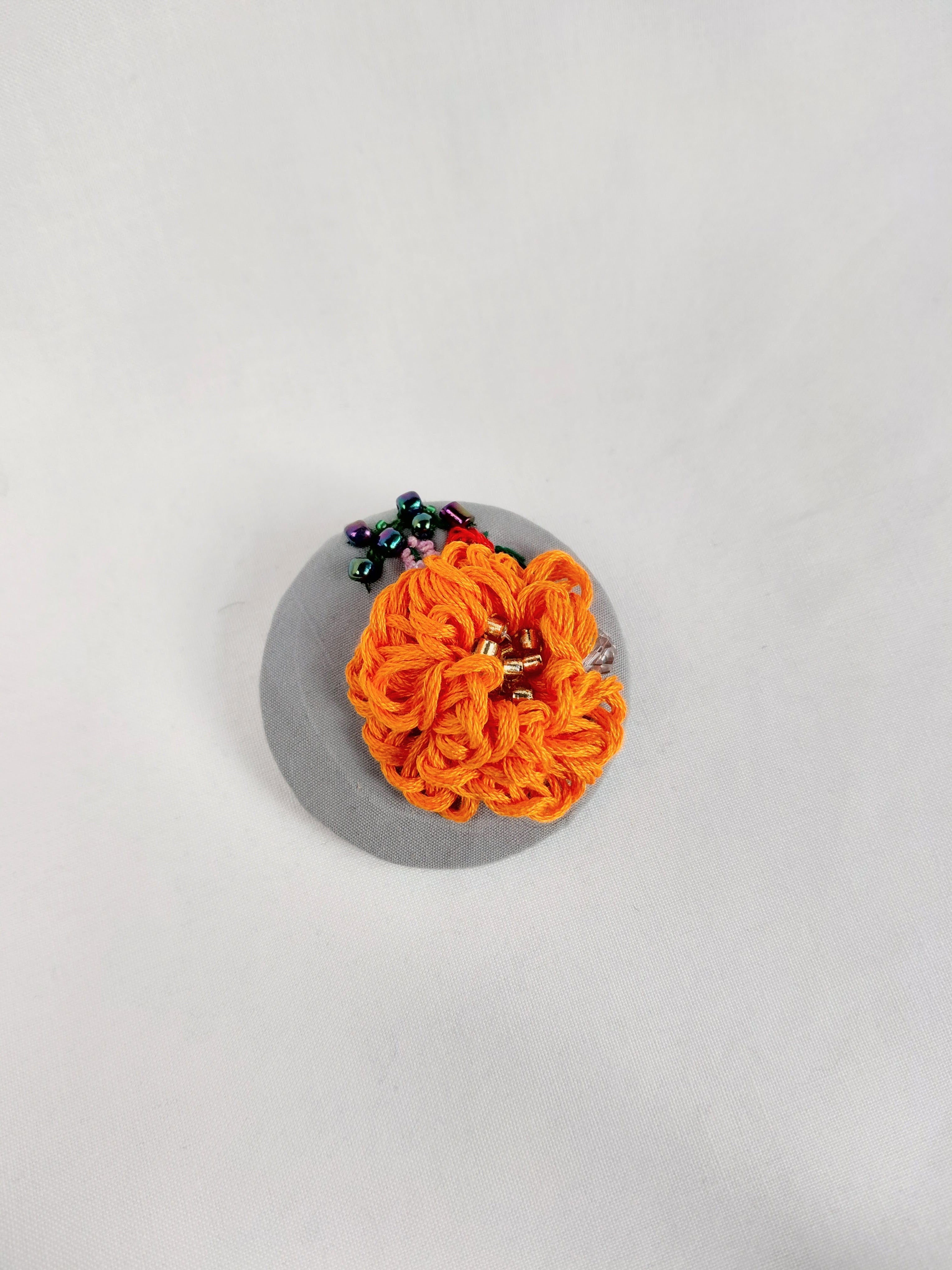 orange Flower Brooch 013- Handcrafted Statement Jewelry