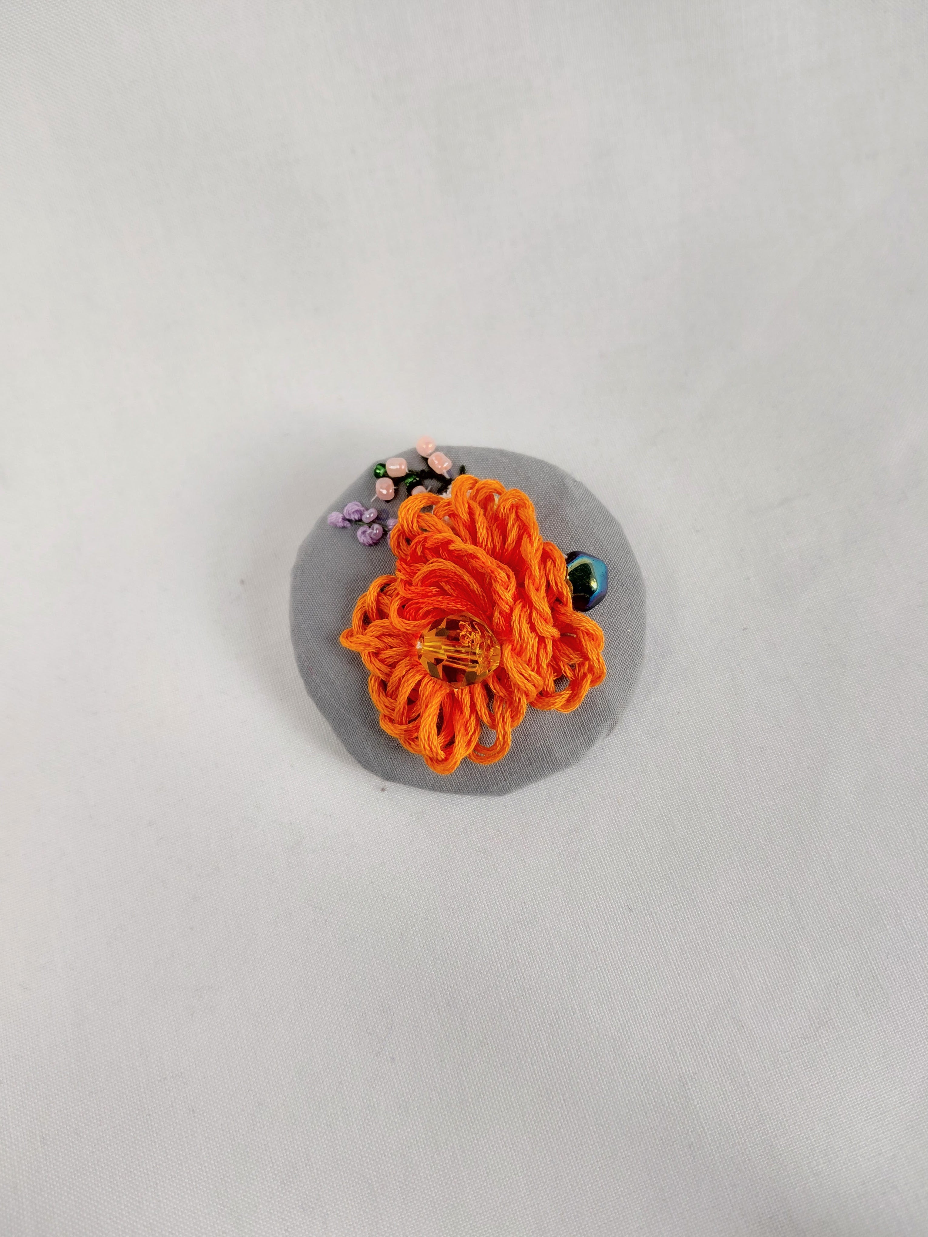 orange Flower Brooch 014- Handcrafted Statement Jewelry