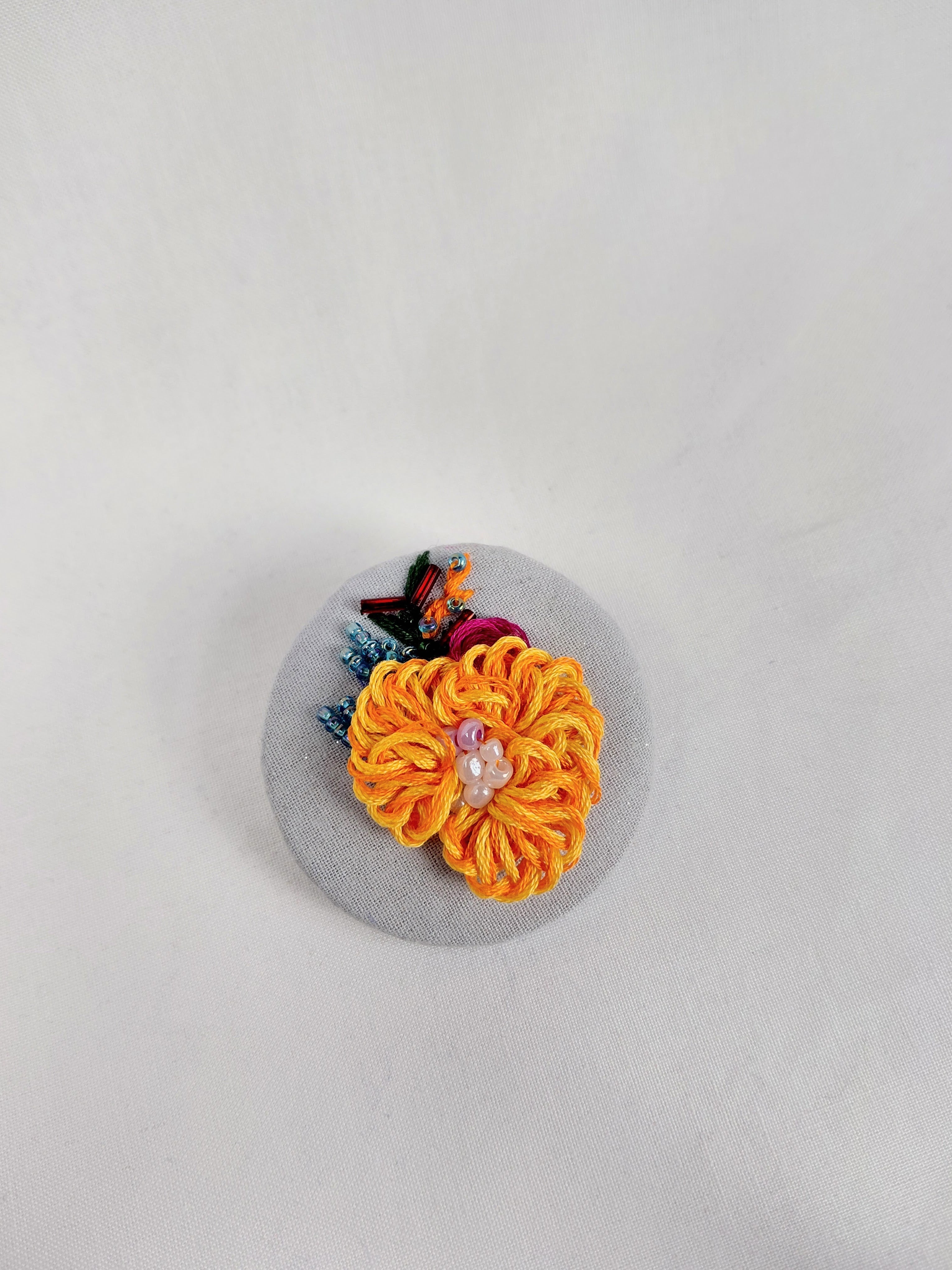 orange Flower Brooch 016- Handcrafted Statement Jewelry