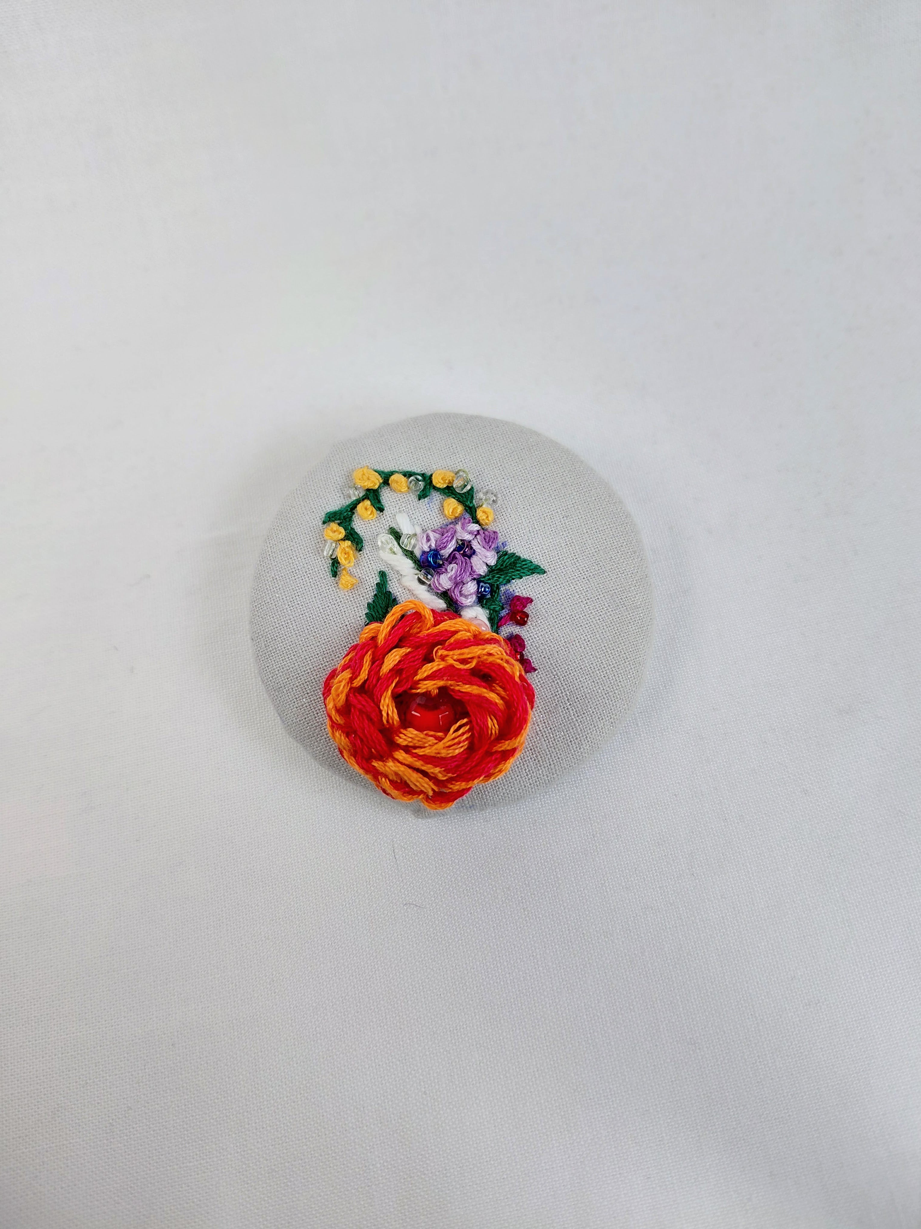 orange Flower Brooch 017- Handcrafted Statement Jewelry