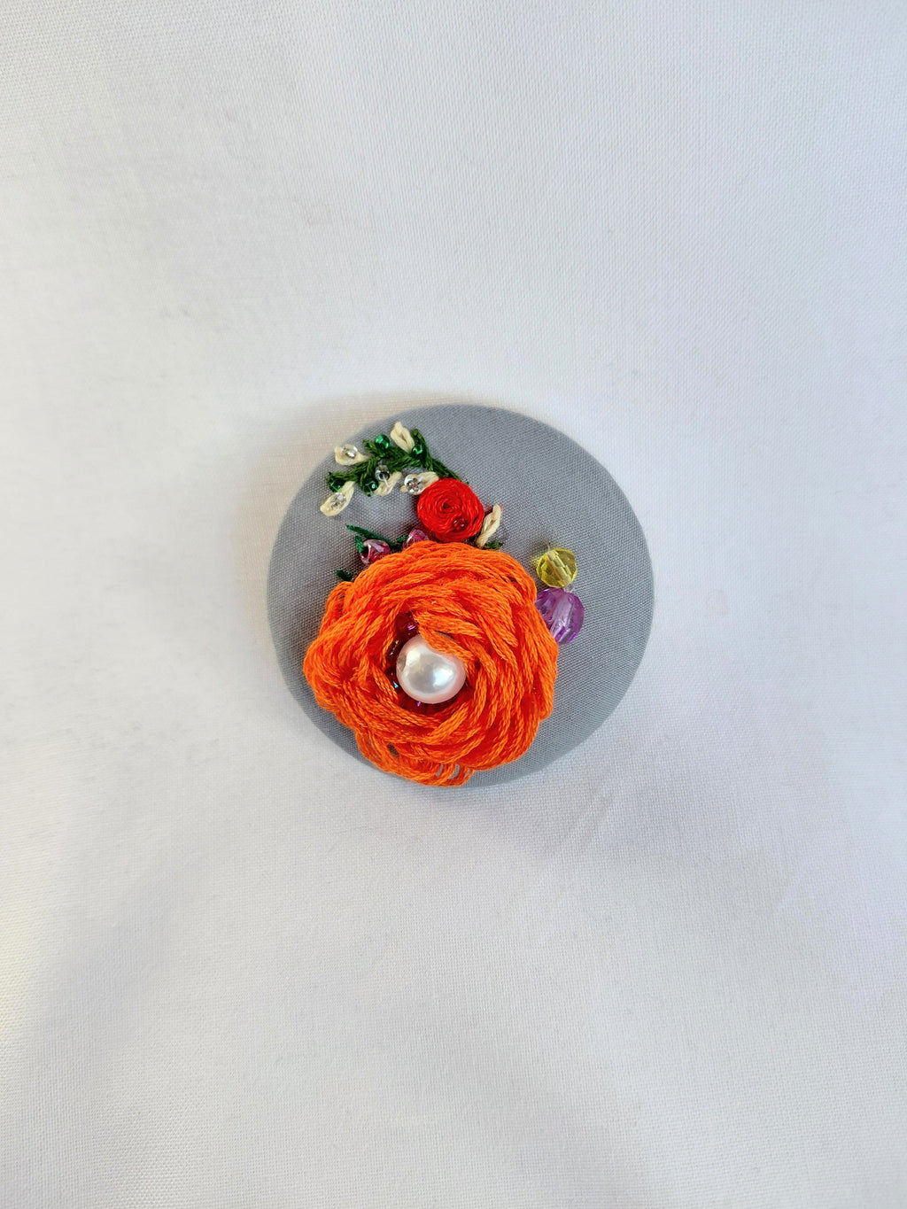 orange Flower Brooch 021- Handcrafted Statement Jewelry