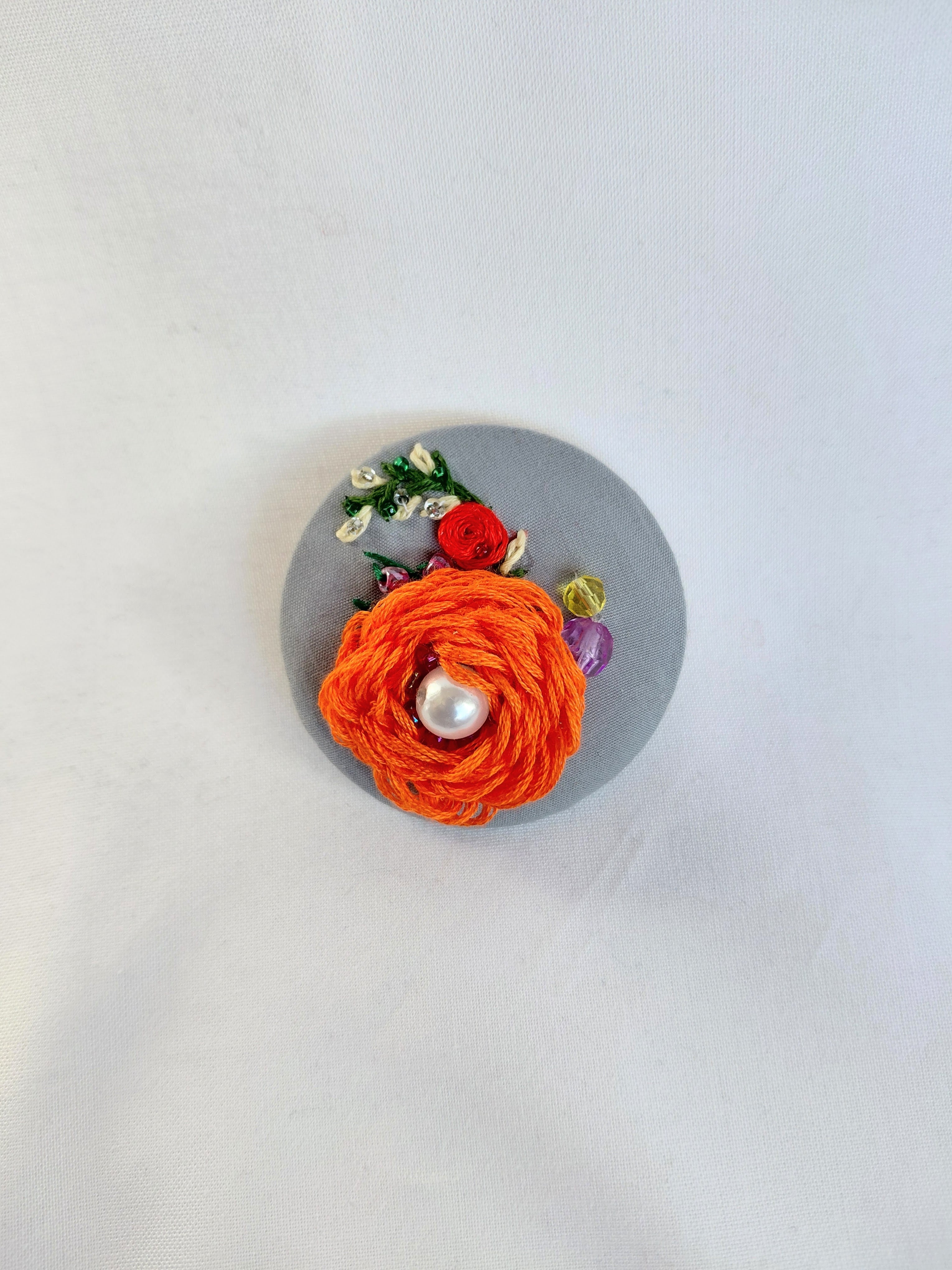 orange Flower Brooch 021- Handcrafted Statement Jewelry