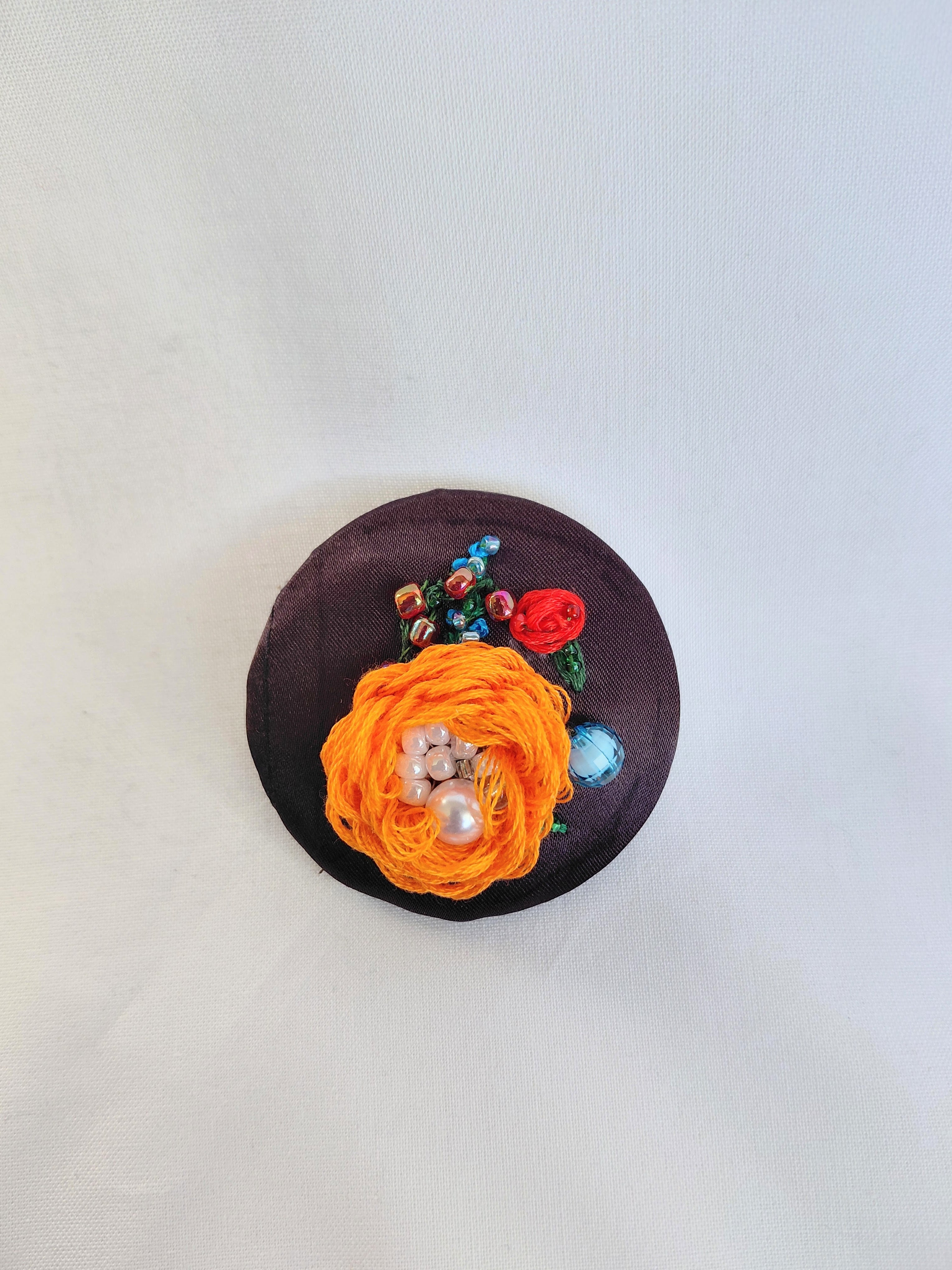 orange flower brooch 022