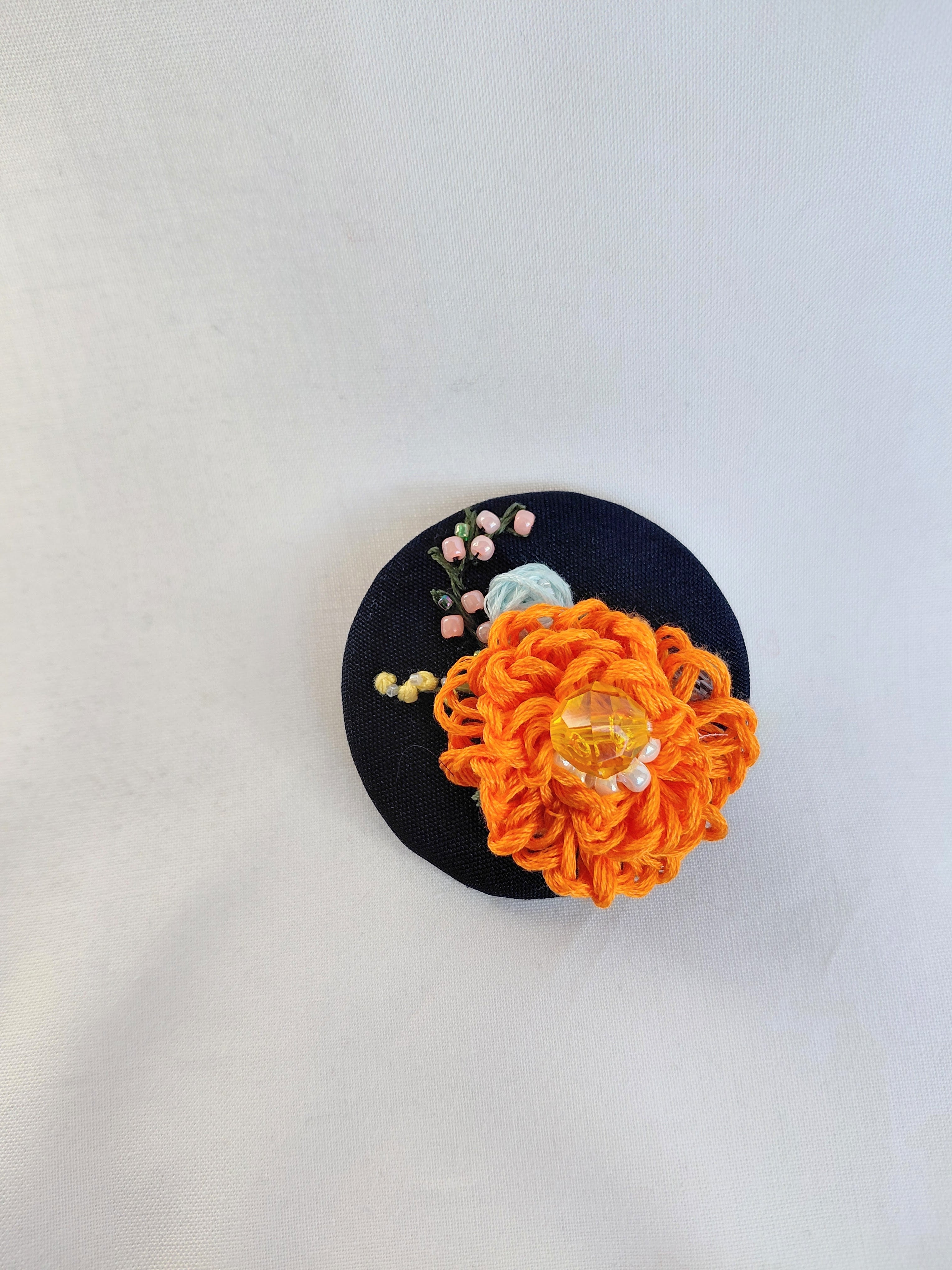 orange Flower Brooch 025- Handcrafted Statement Jewelry