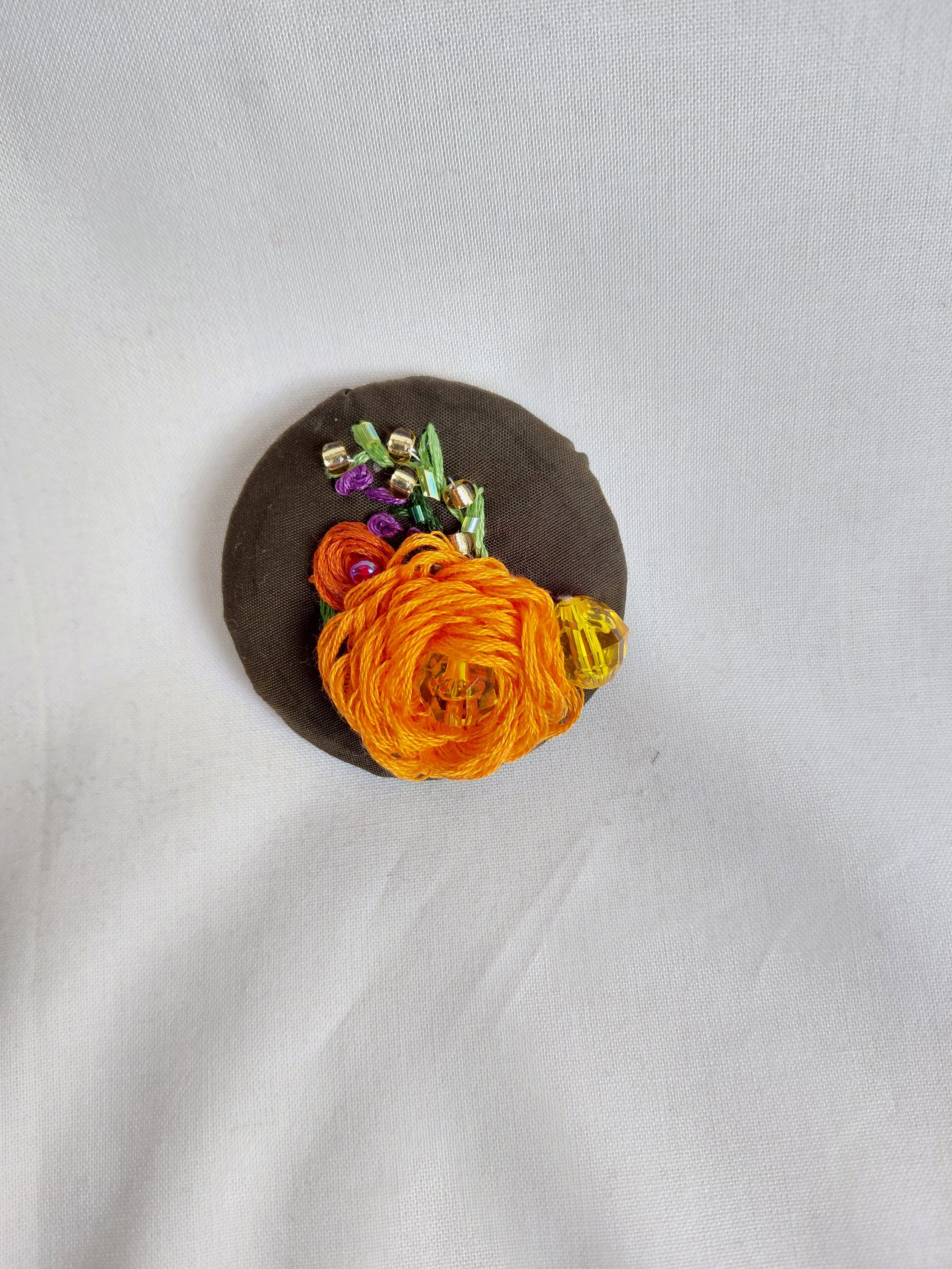 orange Flower Brooch 027- Handcrafted Statement Jewelry