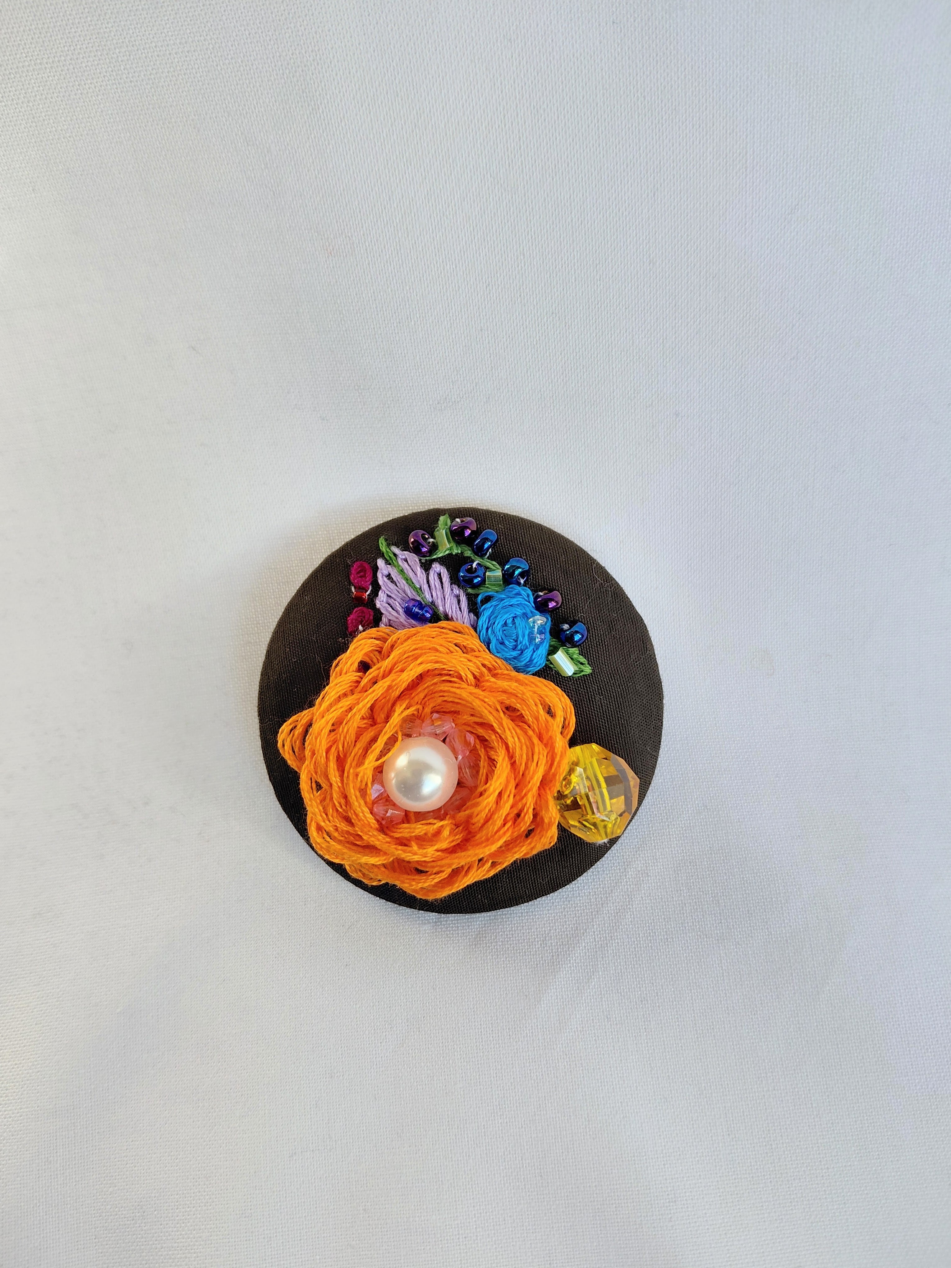 orange Flower Brooch 028- Handcrafted Statement Jewelry