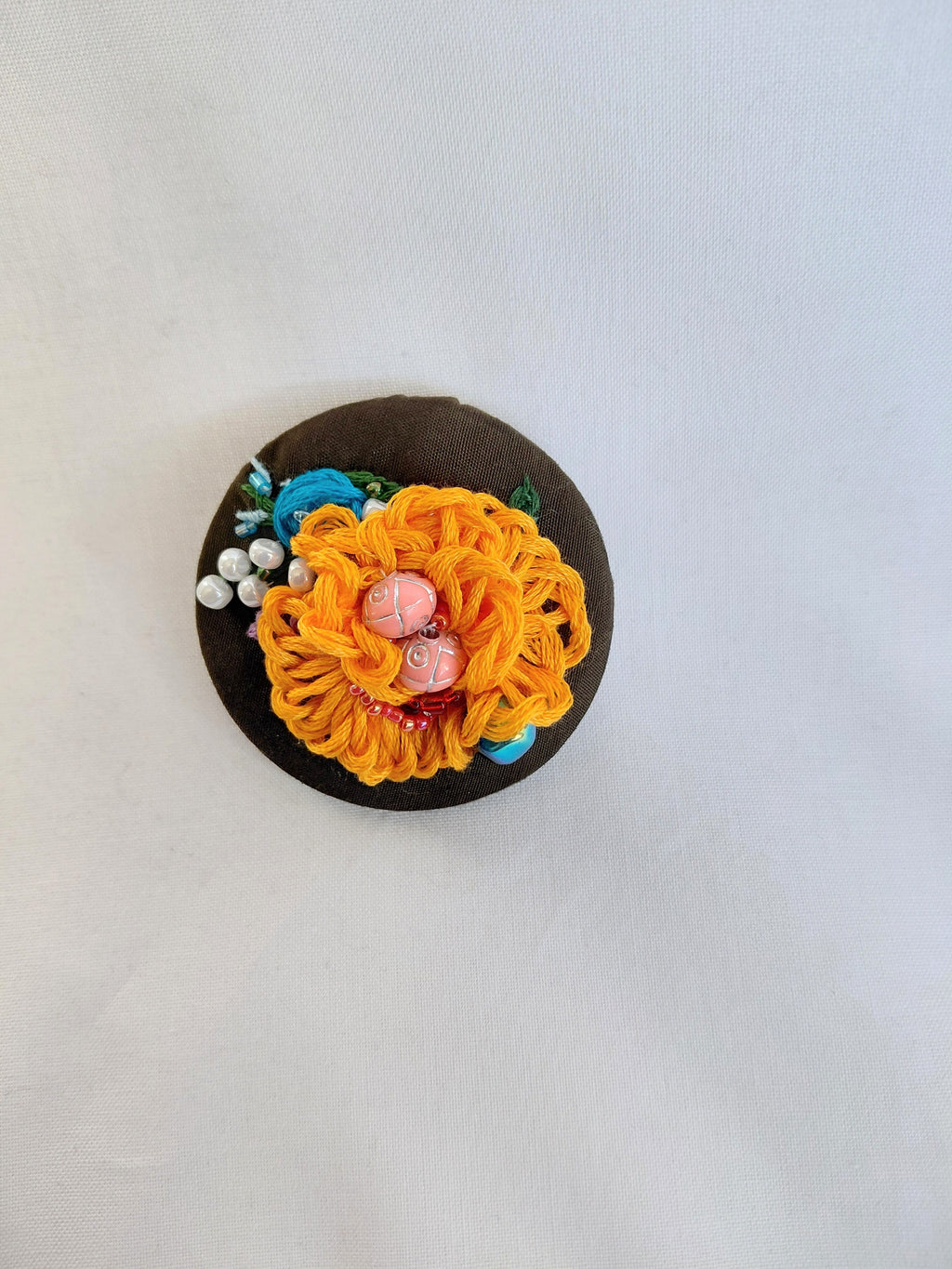 orange Flower Brooch 031- Handcrafted Statement Jewelry