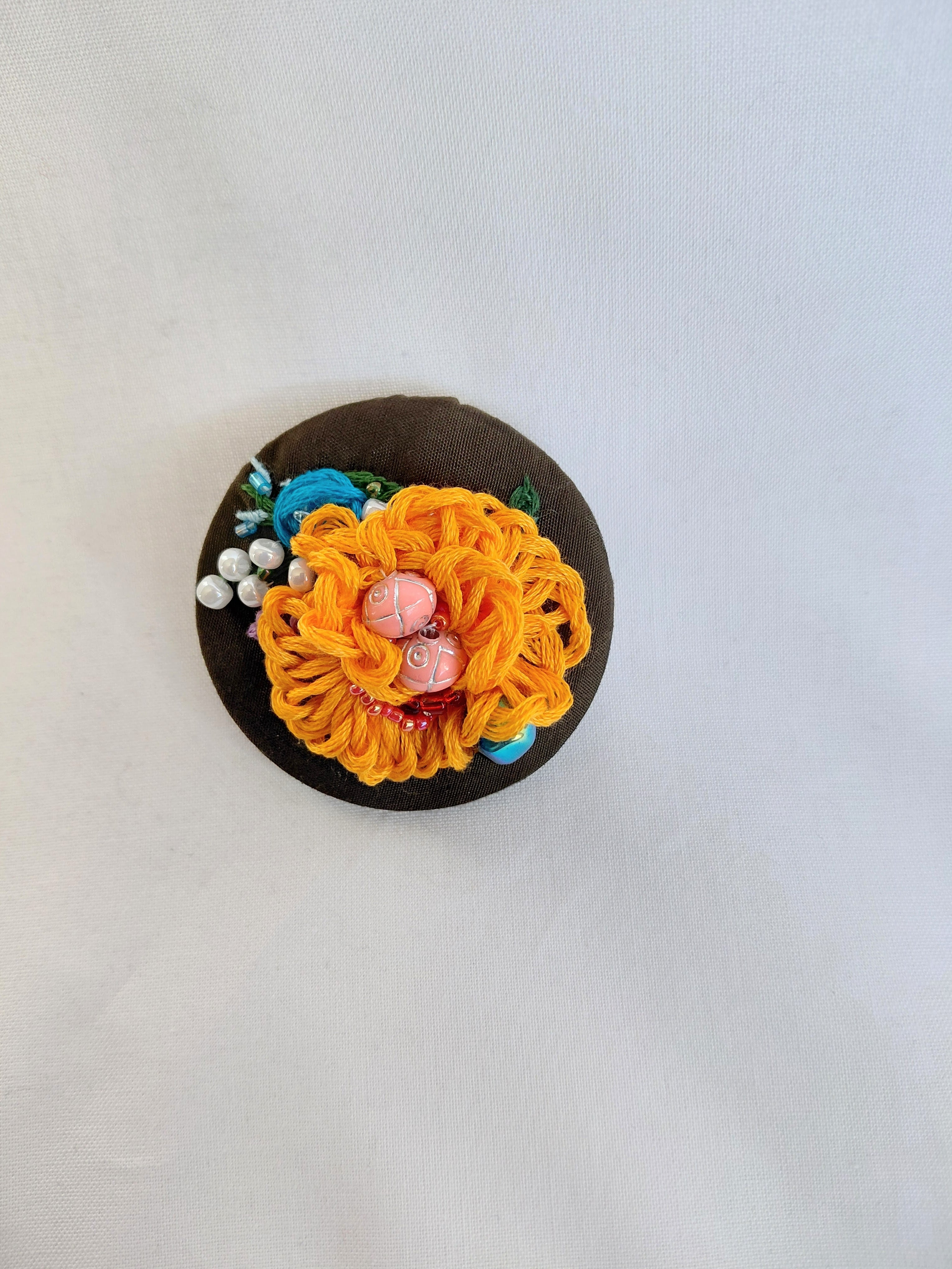 orange Flower Brooch 031- Handcrafted Statement Jewelry