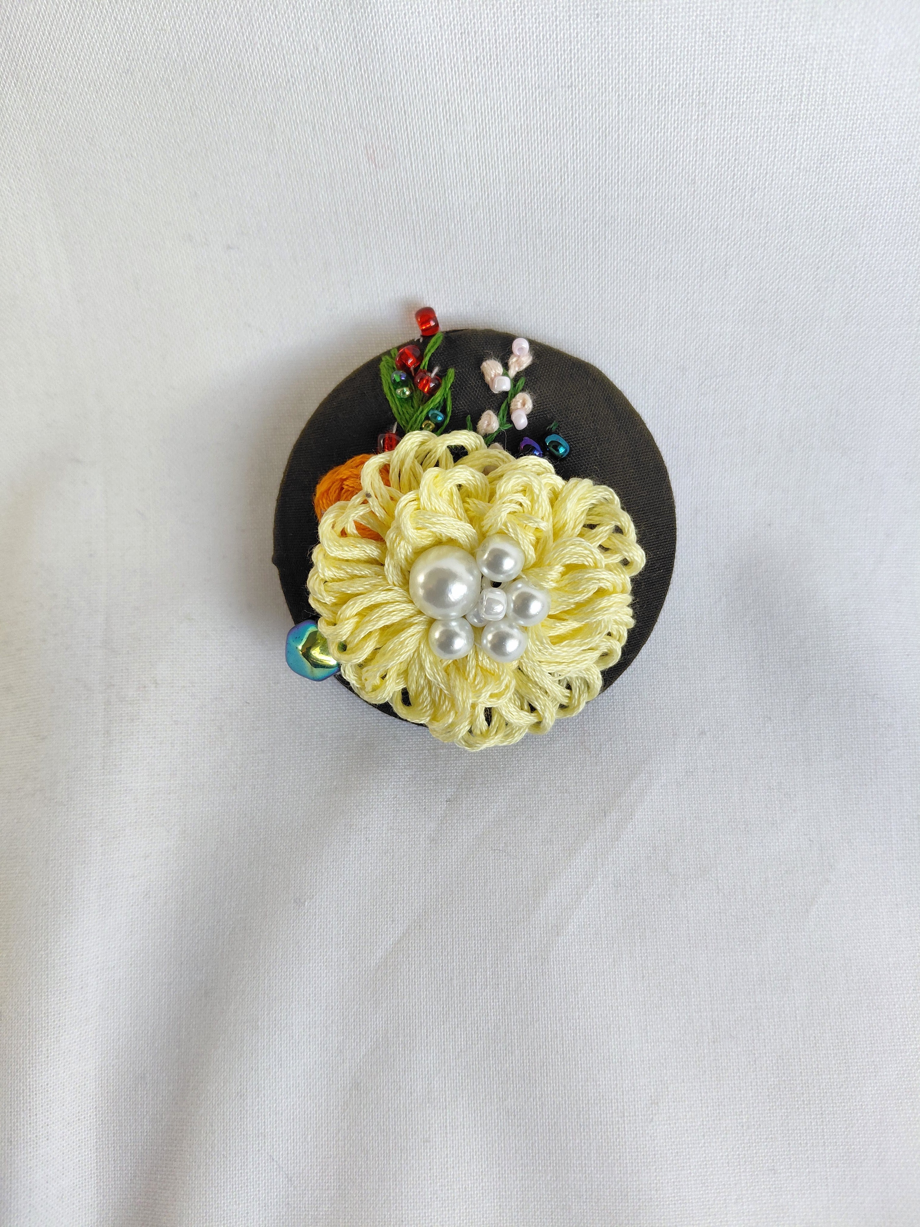 yellow flower brooch 032- Handcrafted Statement Jewelry
