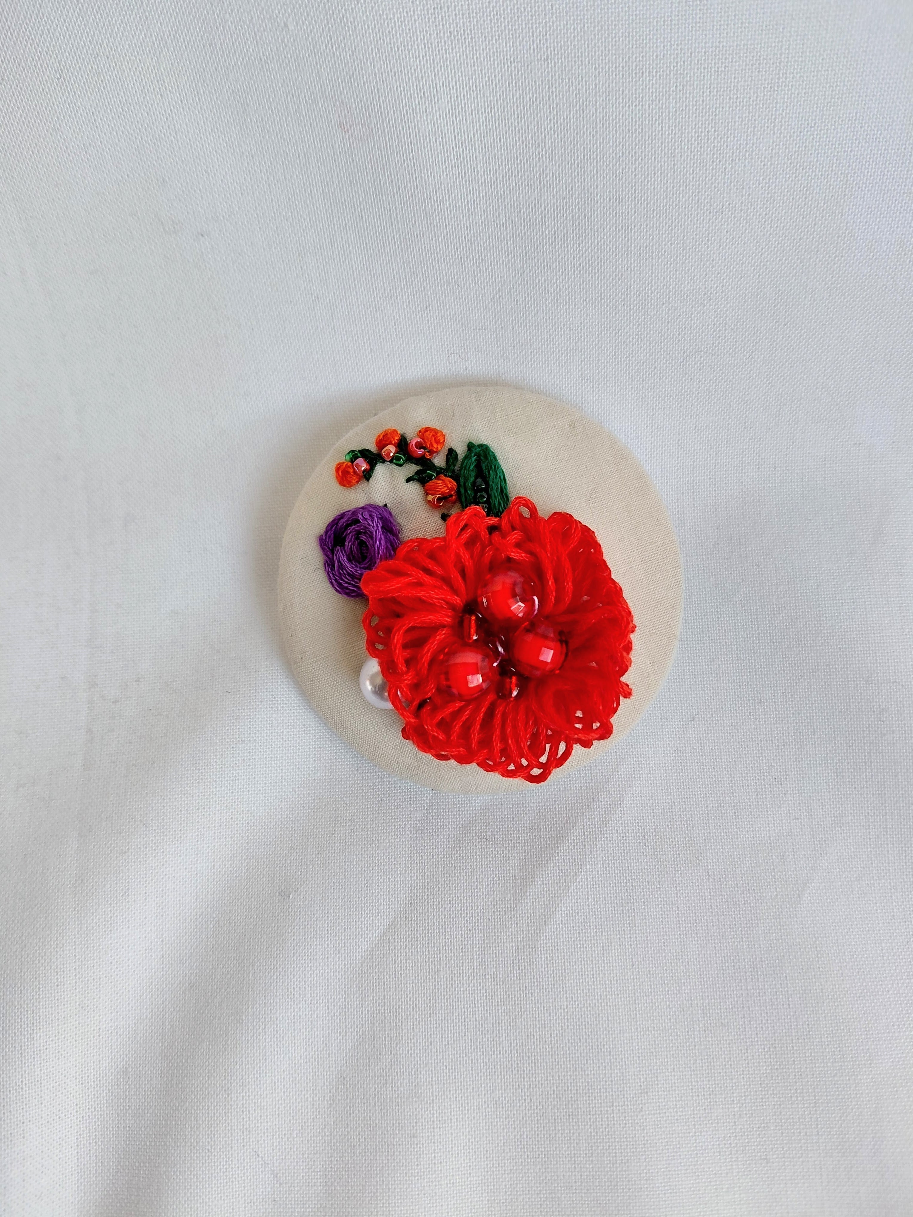 red flower brooch 021- Handcrafted Statement Jewelry