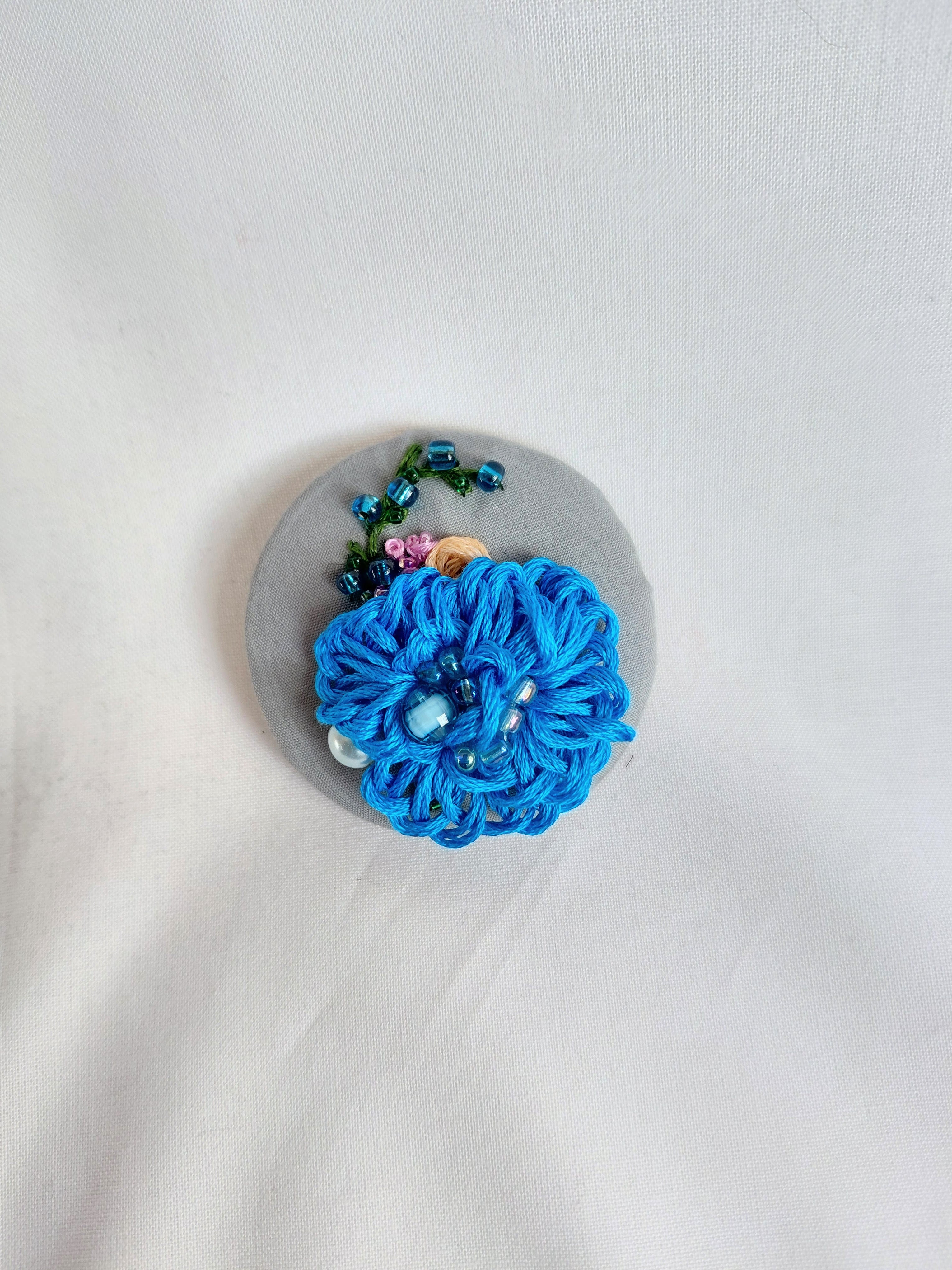 blue flower brooch 043- Handcrafted Statement Jewelry