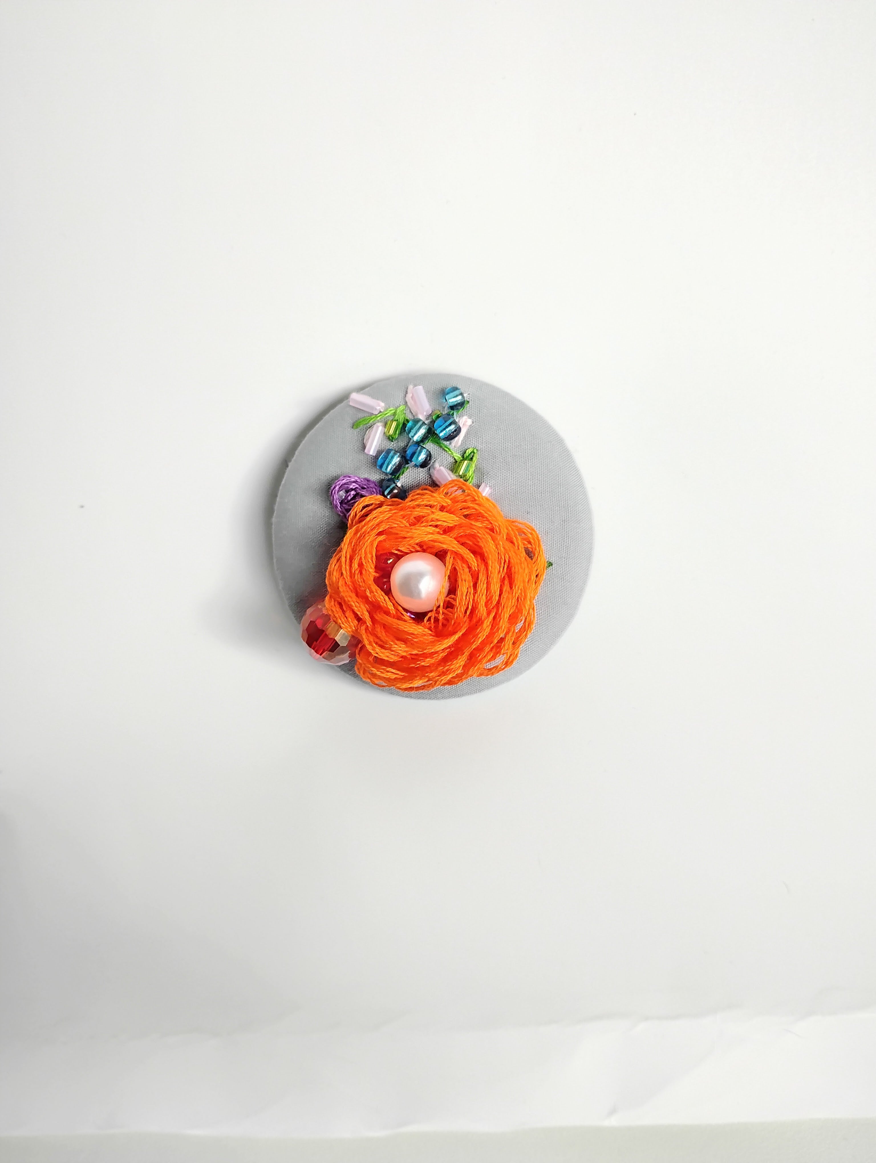 orange Flower Brooch 006- Handcrafted Statement Jewelry