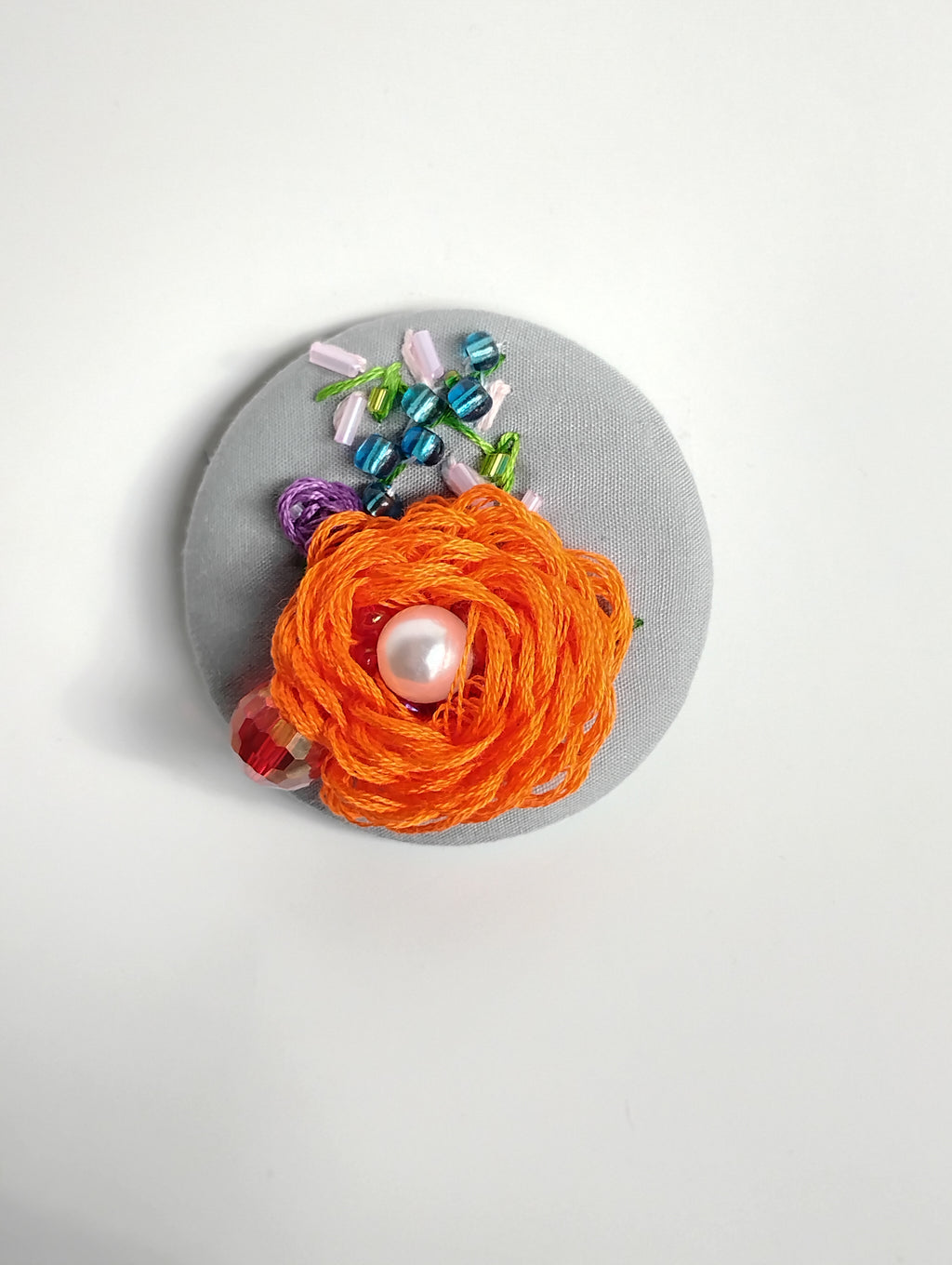 orange Flower Brooch 006- Handcrafted Statement Jewelry