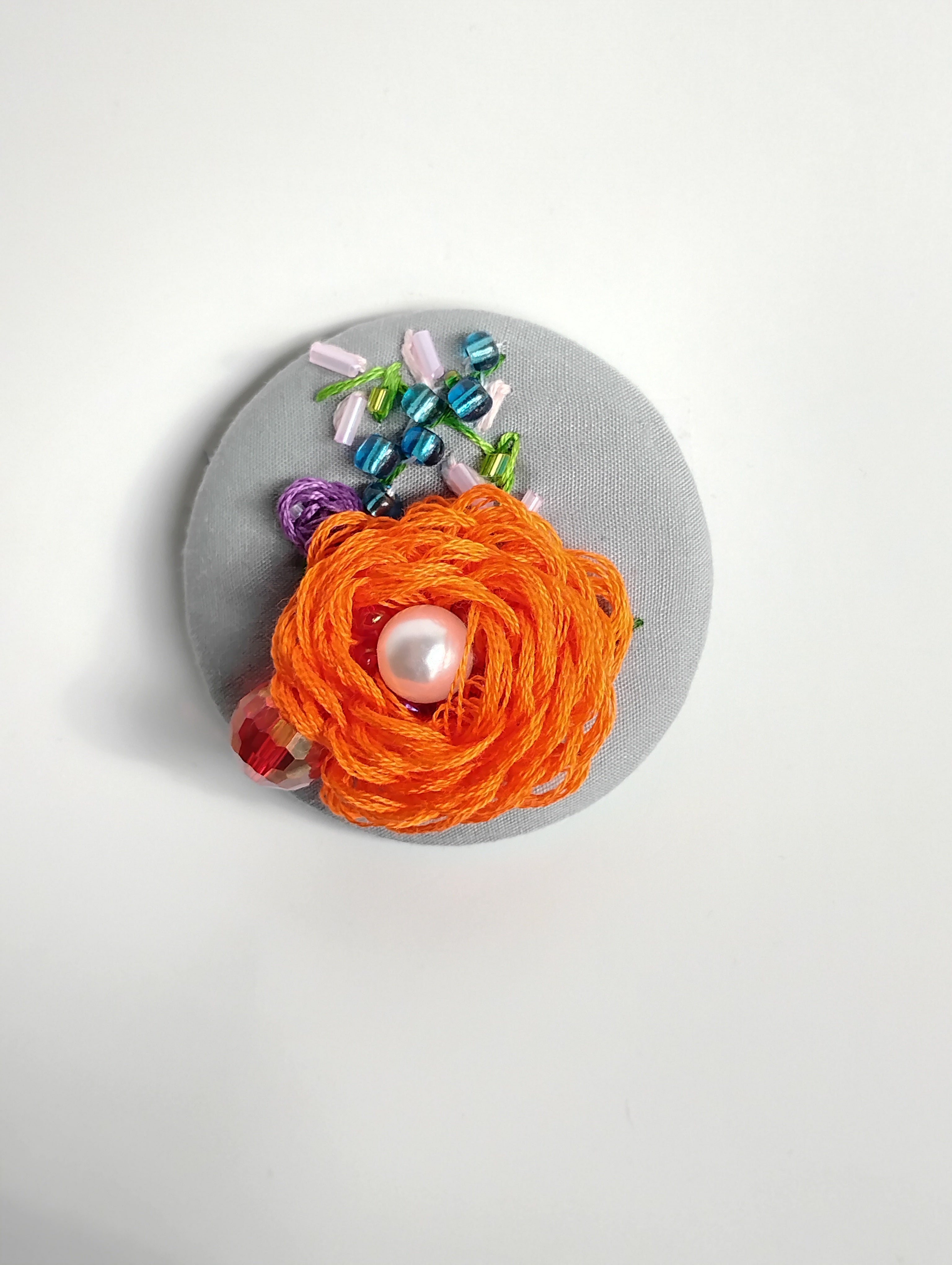 orange Flower Brooch 006- Handcrafted Statement Jewelry